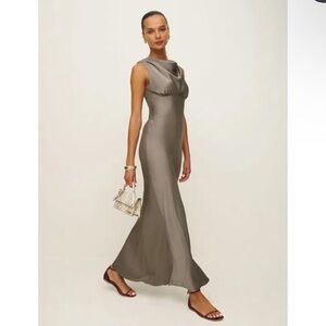 Reformation Dessa Satin Dress Taupe Size 12 NEW WITH DEFECTS
